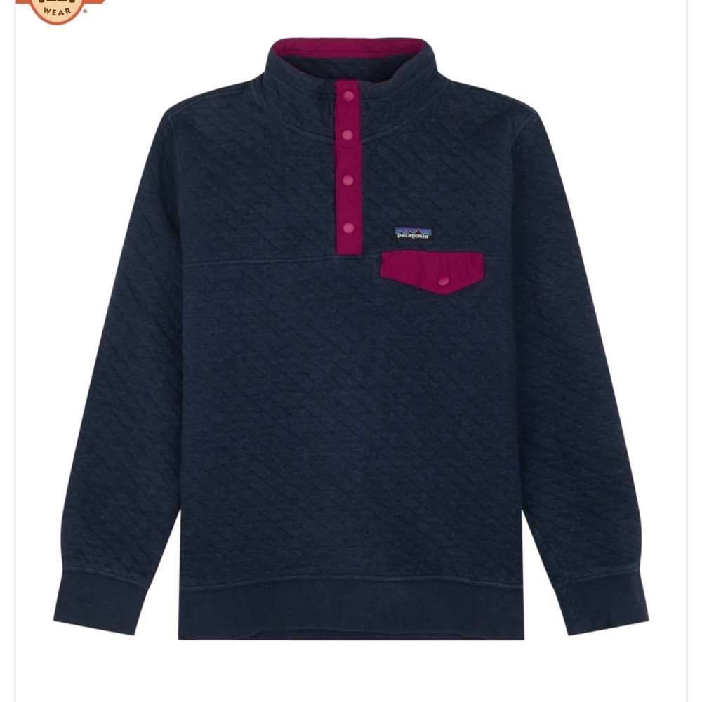 Patagonia women’s organic cotton quilt snap t pullover navy blue- size medium
